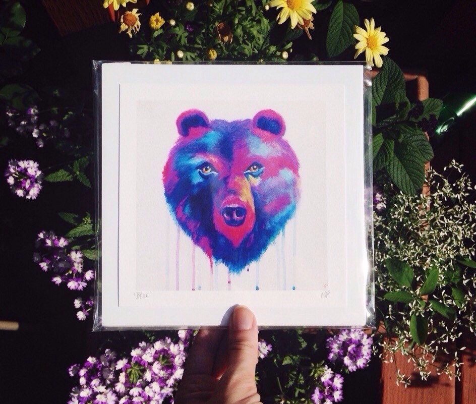 Colorful Bear Drip Painting Art Print Nursery Room Decor Etsy