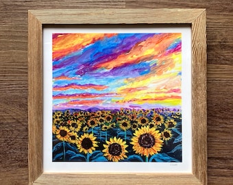 Sunflowers with Colorful Sky Framed Art Print
