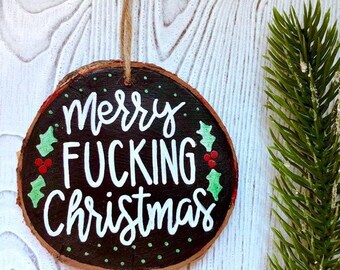 Frohe Ficken Weihnachten Ornament Lustige Holzscheibe Rustikale Handgemalte Verzierung 2025 Urlaub Dekor Baum Hängen