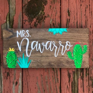 Cactus Teacher Sign Personalized, Custom teacher sign, Teacher Gift, Ręcznie malowany drewniany znak, Teacher Apprection Gift, Christmas Gift