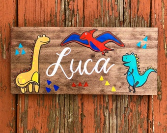 Custom Dinosaur Name Sign, Kids Room Wall Art, Dino Nursery Decor