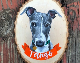 Benutzerdefinierte Hundeportrait auf Holzscheibe, Hundegedenken Holzscheibenmalerei, Holzscheibenkunst, Hundekunst, Hundeliebhaber