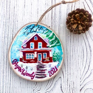 Our Home, First Christmas Custom House Hand Painted Rustic Christmas Ornament 2025 One Of A Kind Ornament