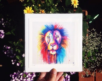 Colorful Lion Drip Painting Art Print, Nursery Room Decor, Animal Painting Jungle Decor