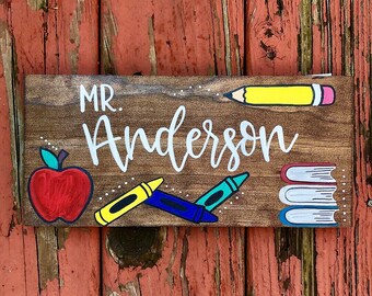 Teacher Sign Personalized, Custom teacher sign, Personalized Teacher Gift, Hand Painted wood Sign, Teacher Christmas Gift