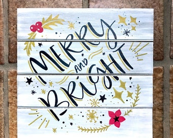 Merry and Bright Chistmas Wood Sign, Christmas Home Decor