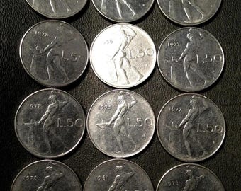 Italy Coin Lot -  50 Lire - Hammer and Anvil - Lot of 12 - Italian