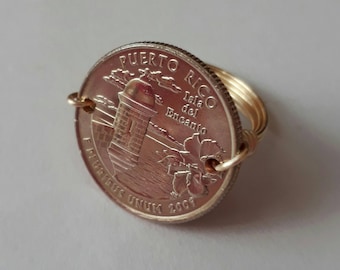 Puerto Rico State quarter wire wrapped ring.