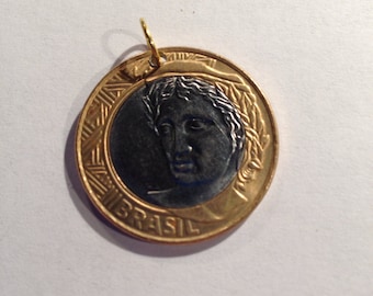 Brazil 1 Real Coin Pendant two-toned, bi-metal