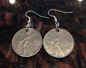 Italy 50 Lira coin earrings.