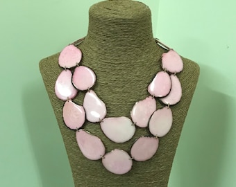 Tagua nut jewelry- bead necklace. Eco Friendly- Ligth Pink