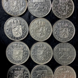 Old Netherlands Coin Lot - 2 1/2 Guldens - 12 Dutch 2.5 guilder Coins Pure Nickel