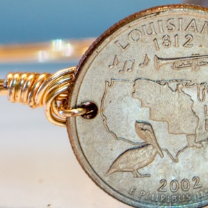 Louisiana state quarter wire bangle bracelet.