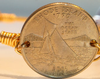 Rhode Island state quarter wire bangle bracelet.