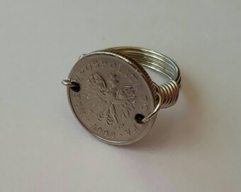 Poland 20 groszy wire wrapped ring