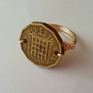 British 3 pence filo avvolto anello