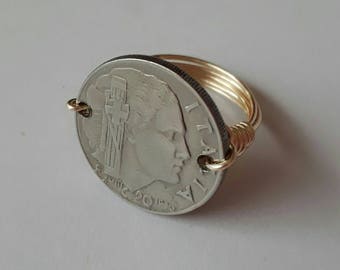 Italy 20 centimes wire wrapped ring