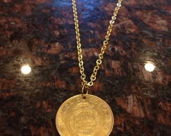 Costa Rica 500 colones coin necklace