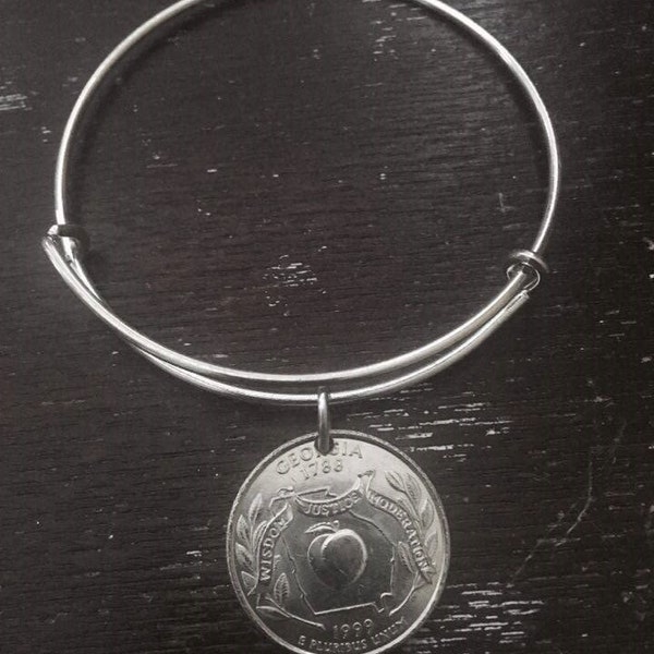 Georgia  state quarter expandable wire bangle bracelet