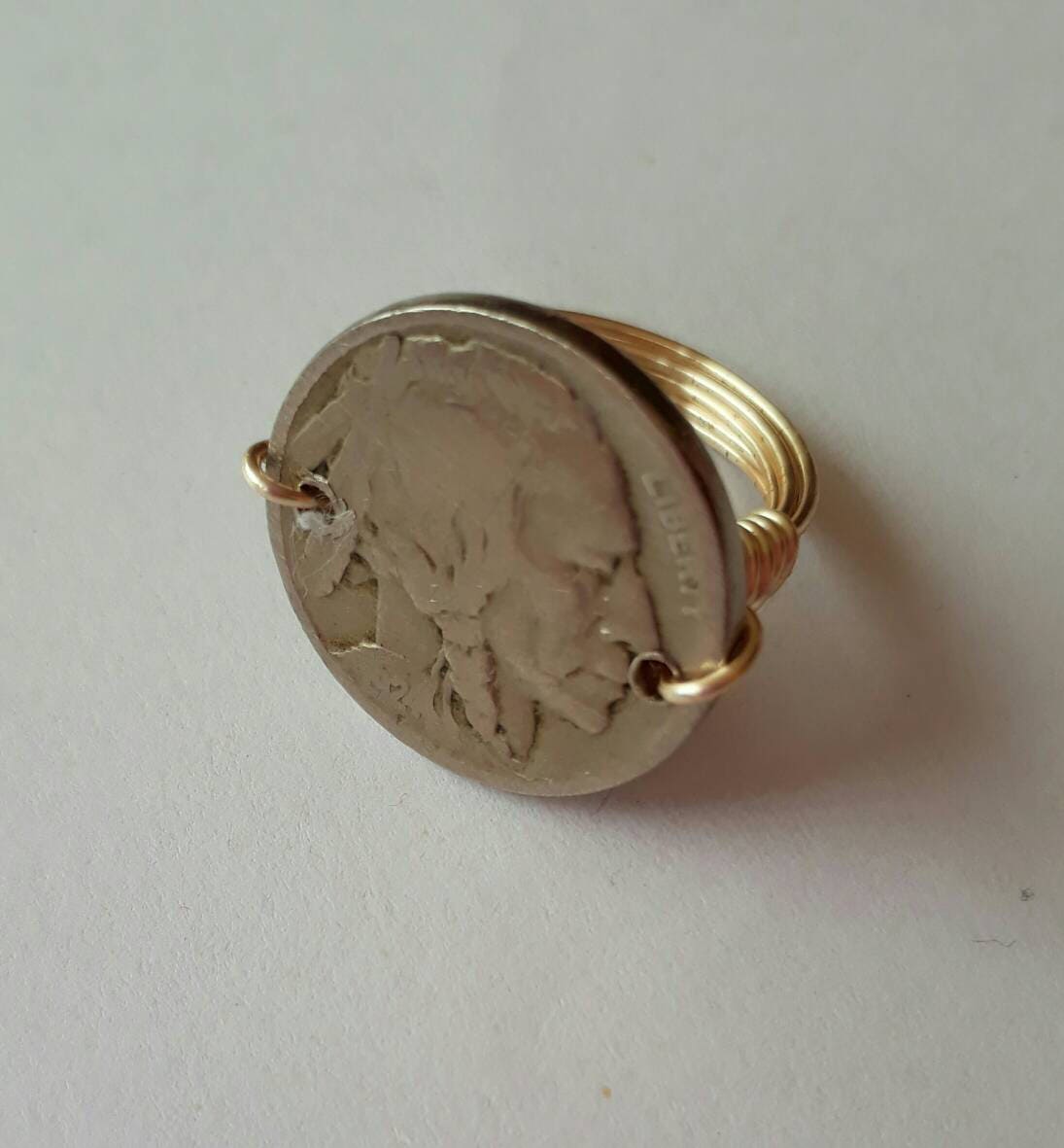 Buffalo nikkel Indian Wire verpakt ring