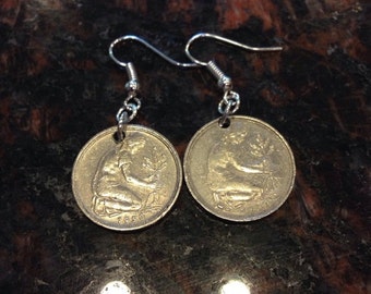Germany 50 pfennig coin earrings