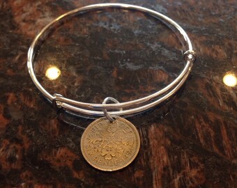 British 6 pence expandable style wire bangle bracelet