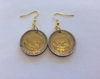 South Africa 5 Rand Two-Toned, Bi-Metal Coin Earrings