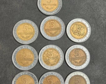 10 Bolivia 5 Bolivianos Coins - 10 x 5 BOB Bimetallic Bolivian Coins Uncommon