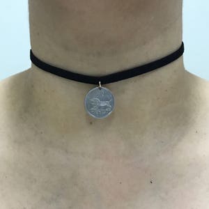 Black velvet choker with Israel 1/2 Shekel with Lion of Judah