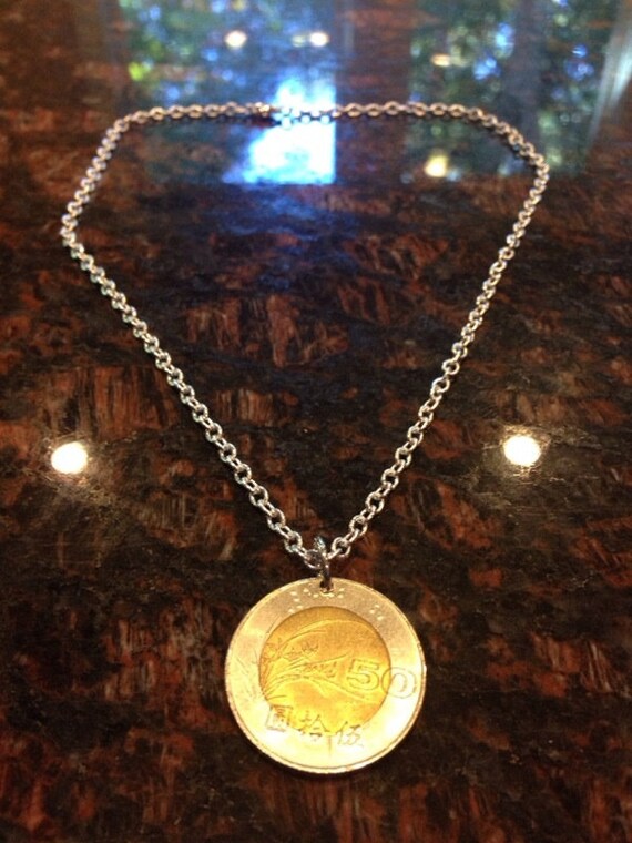 Taiwan Bi Metal 50 Dollars Coin Necklace Etsy