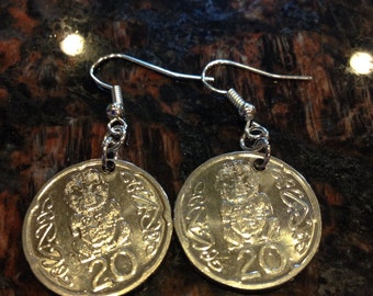 New Zealand 20 cents coin earrings