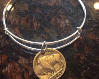 Buffalo Nickel Expandable Wire Bangle Bracelet
