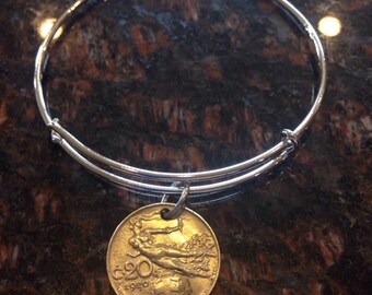 Italy 20 centesimos expandable style wire bangle bracelet