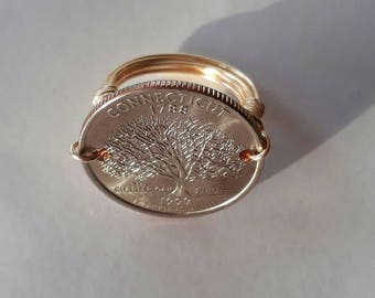 Connecticut State quarter wire wrapped ring.