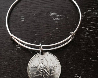 Illinois  state quarter expandable wire bangle bracelet