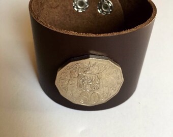 Australia 50 cents Leather Cuff Coin Bracelet kangaroo