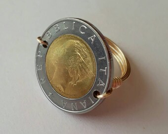 Italy 500 lira wire wrapped ring