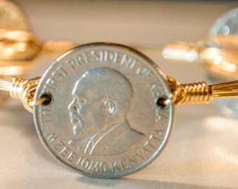 Kenya 1 shilling wire wrapped bangle bracelet