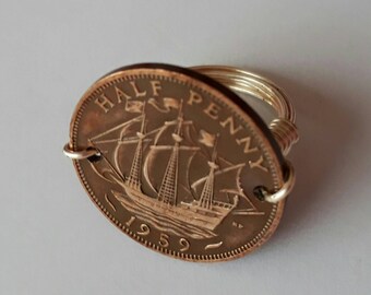 British half penny wire wrapped ring