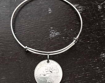 Indiana state quarter expandable wire bangle bracelet