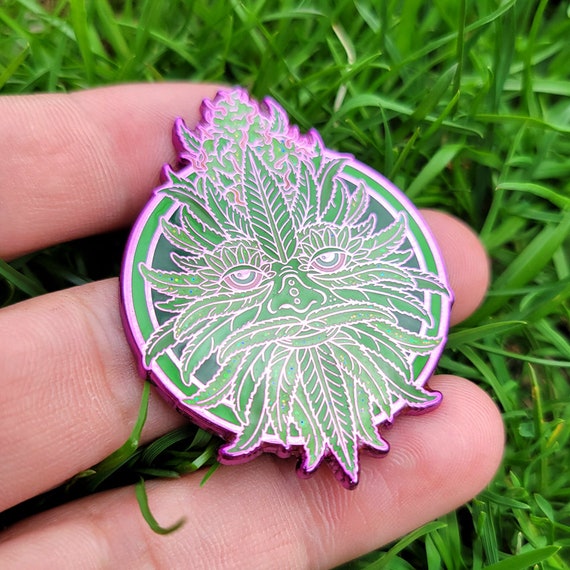 Green Man Cannabis Hat Pin *LIMITEDEDITION* Heady Hat Pins by : Eccentric Visuals 420/710/weed/stoner/cannabis