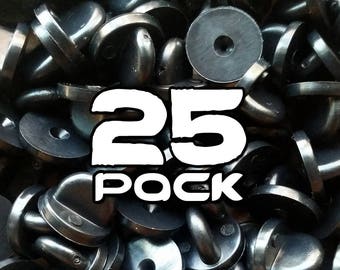 BLACK Rubber Pin Backs *25 per pack* [Replacement PVC Pin Backs]