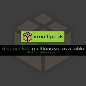 May include: A green box with a brown box inside and the text "= multipack" on a gray background. The text "discounted multipacks available" is below the box. The text "*link in description*" is below the text.