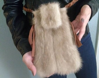 New Blonde mink fur crossbody bag, phone bag, real fur, handmade, upcycled fur, recycle mink, made in Ameriaca, gift idea