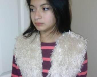 New blonde mongolian faux fur vest, fake fur, bolero, ivory, xsmall, elegant, glossy, beautiful