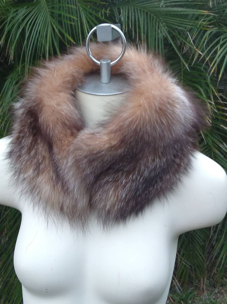 made in USA scarf reclaimed fur New crystal fox fur collar faux suede lining unique unsex handmade