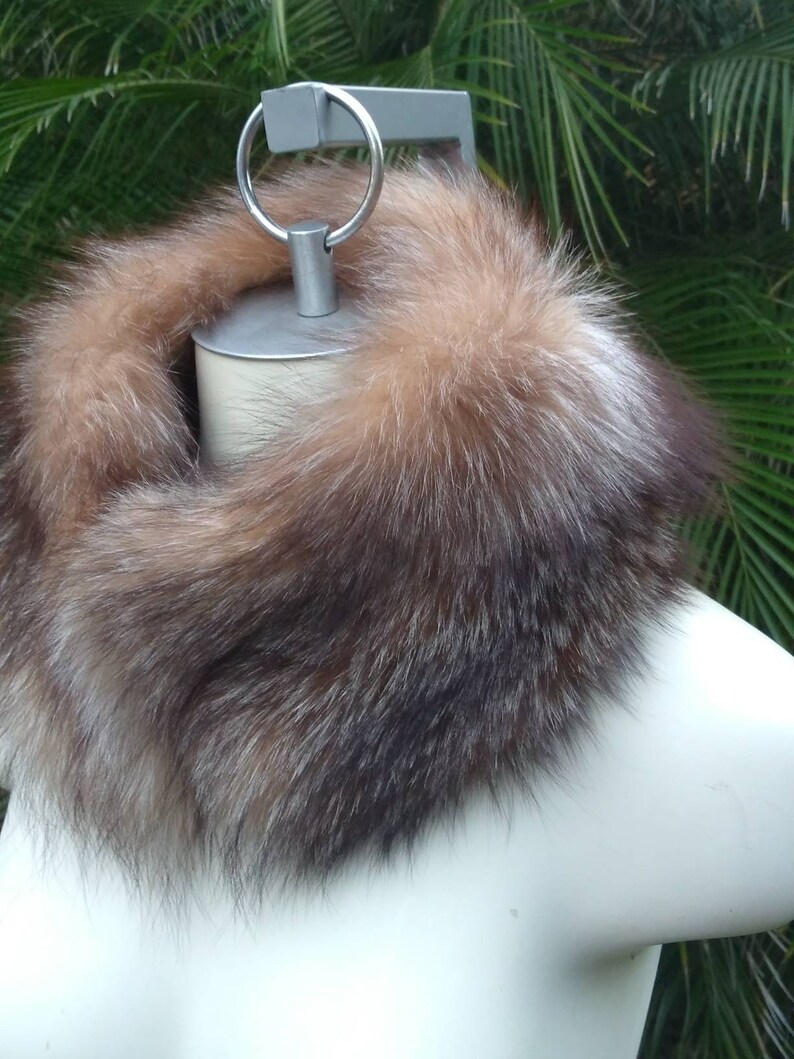 made in USA scarf reclaimed fur New crystal fox fur collar faux suede lining unique unsex handmade