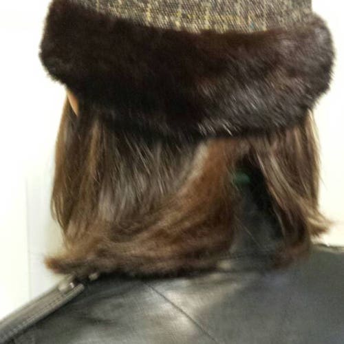 New dark brown mink fur pillbox hat, wool, faux suede, reversible hat, 21.5 inches, small, timeless, gift shops idea, made in USA, reclaimed fur