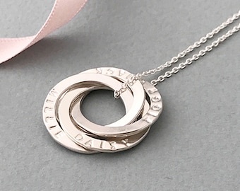 Personalised interlinked rings necklace - mothers necklace -russian rings necklace - interlocking rings necklace -  interlocking circles