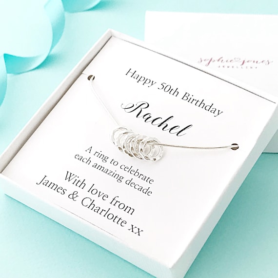 50th gift for her - 50th necklace - 50th gift ideas - 50th for wife - 5 rings necklace - 50th gift for sister - 50th birthday ideas - 50th
